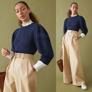 GWYN One-and-Done Puff Sleeve Sweater in Navy Blue